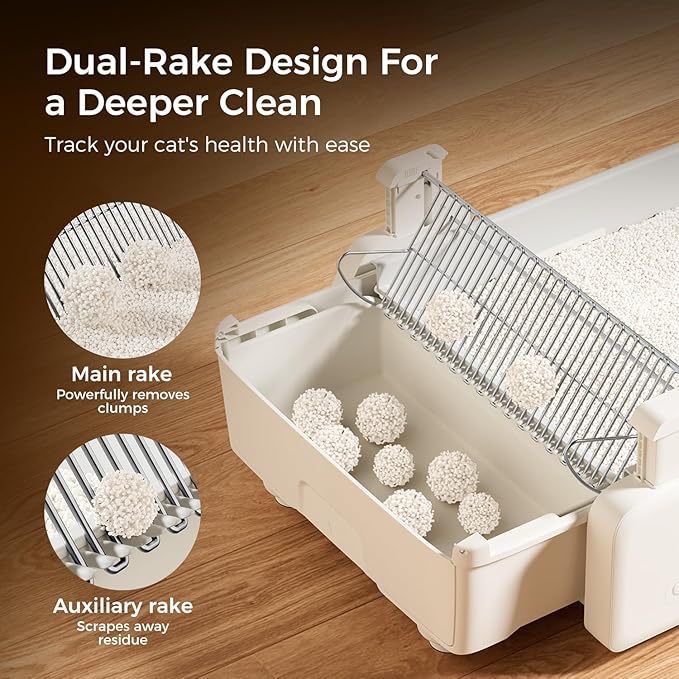 Self Cleaning Litter Box, 2026 Upgraded Open-Top Automatic Cat Litter Box for Multiple Cats, Weight Sensors Safety Protection/App Control/Odor Control/Easy Clean (White)