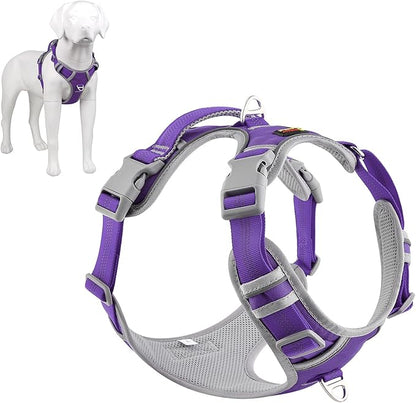 Plutus Pet No Pull Dog Harness, Release at Neck, Reflective Adjustable Dog Vest Harness, Easy Control Handle for Walking, for Small Medium Large Dogs, Purple, L
