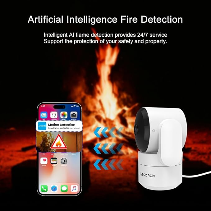AMOROM 2K Pan-Tilt Indoor Security Camera, 360° Pet/Dog Monitoring, Motion Tracking, Night Vision, 2-Way Audio, Motion Alerts, Compatible with Alexa & Google Assistant (2.4GHz & 5GHz)