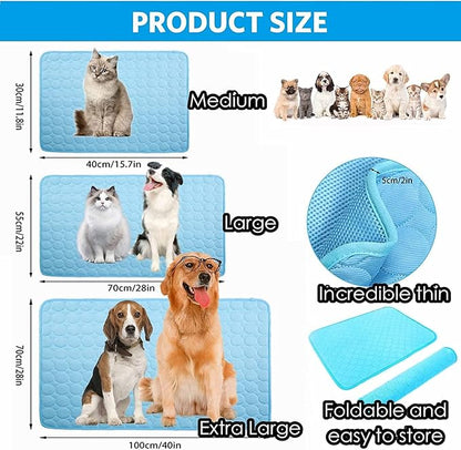 Mannice Dog Cooling Mat, Pet Cooling Mat for Dogs Cooling Blanket for Dogs Dog Cooling Pad for Kennels, Crates, Cars, Indoor & Outdoor Ice Silk Cooling Mat for Extra Large Dogs (Blue, M(15 * 17"))