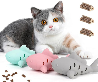 33 Pcs Cat Toys Silicone Shark Chew Toys for Teething Kittens Natural Silvervine Sticks - Dental Health Chews, Catnip Alternative for Boredom Relief, Interactive Treat Dispenser Puzzle Feeder