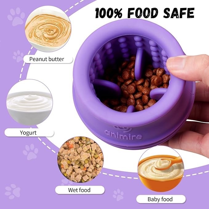 Treat Dispensing Dog Toy, Long-Lasting Interactive Puzzle Toys for Dogs, Stuffable Dog Enrichment Frozen Lick Treat Toy for Boredom, BPA Free Silicone Fetch Catch Chew Toy (Purple,L)