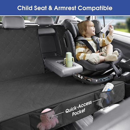 ALLANSING Upgraded 900D Heavy Duty Dog Back Bench Seat Cover, Car Seat Protector, 3 Seatbelts & Armrest Compatible, Waterproof Nonslip Pet Backseat Cover for Dogs & Kids, Fits Large SUVs & Trucks