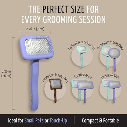 Tauro Pro Line Slicker Brush for Small Dogs & Cats, Deshedding, Dematting & Detangling Grooming Tool for Medium to Long Coats, Ideal for Pomeranians & Yorkies, Flexible Cushion, Purple, Small Size (S)
