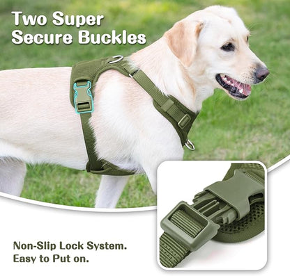 No Pull Dog Harness for Small Medium Large Dogs - Adjustable 2 Layer Mesh Dog Vest with Dual Clip, Escape Proof, Quick Release, Lightweight Breathable Mesh for Walking Hiking (Misty Green,M)