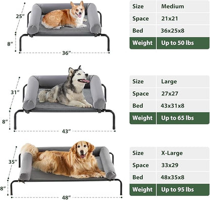 Cooling Elevated Dog Bed for Large Dogs – Waterproof Raised Dog Cot with Slope Headrest, Breathable Teslin Mesh, Durable & Portable Pet Bed for Indoor and Outdoor Use, Grey