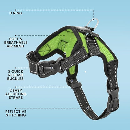 No Pull Reflective Adjustable Dog Harness With Handle- Comfortable Soft All Weather Mesh, Easy On Puppy Harness For Small Medium and Large Dogs (Green) Small