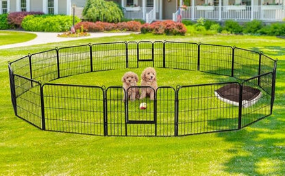 Yaheetech Wide Panel Dog Playpen, 16 Panels 24 inch High Pet Pen with Gate, Portable Indoor Outdoor Fence for Small/Medium Breed Dogs