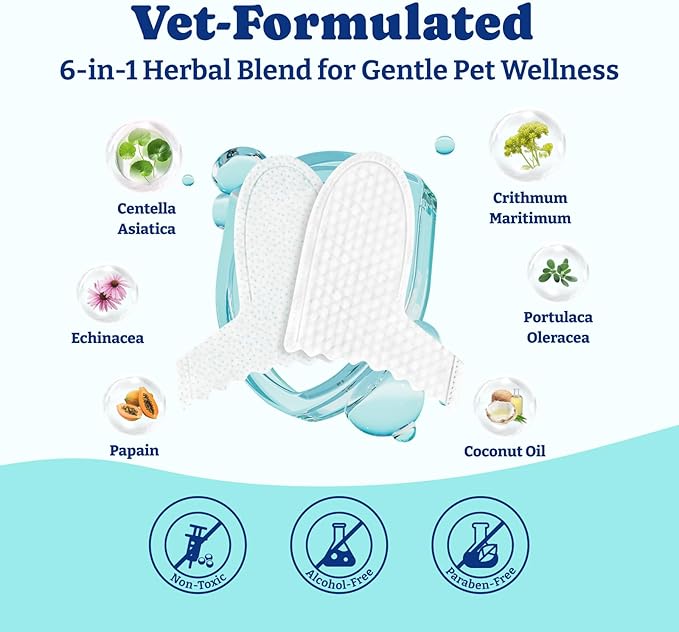 Dog Teeth Cleaning Wipes, Pet Finger Dental Wipes for Dogs & Cats, Dual-Sided, 6-in-1 Herbal Formula, Remove Plaque & Tartar, Freshen Breath, No-Rinse Toothbrushing Wipes - 50 PCS, Unflavored