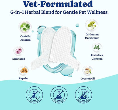 Dog Teeth Cleaning Wipes, Pet Finger Dental Wipes for Dogs & Cats, Dual-Sided, 6-in-1 Herbal Formula, Remove Plaque & Tartar, Freshen Breath, No-Rinse Toothbrushing Wipes - 50 PCS, Unflavored