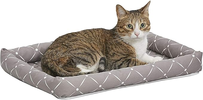 MidWest Homes for Pets 40222-MRD Quiet Time Couture Ashton Bolster Pet Bed, Small Dog/22, Mushroom, Mushroom & White Diamond Pattern, 22-Inch