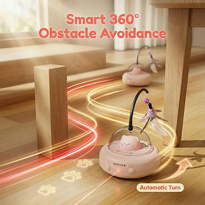 2-in-1 UFO Cat Toys for Indoor Cats with Laser & Feather, 360°Smart Obstacle Avoidance Automatic Cat Toy, USB Rechargeable Electronic Kitten Toys, Auto Play & Sleep Mode Fun Self-Play Cat Gift