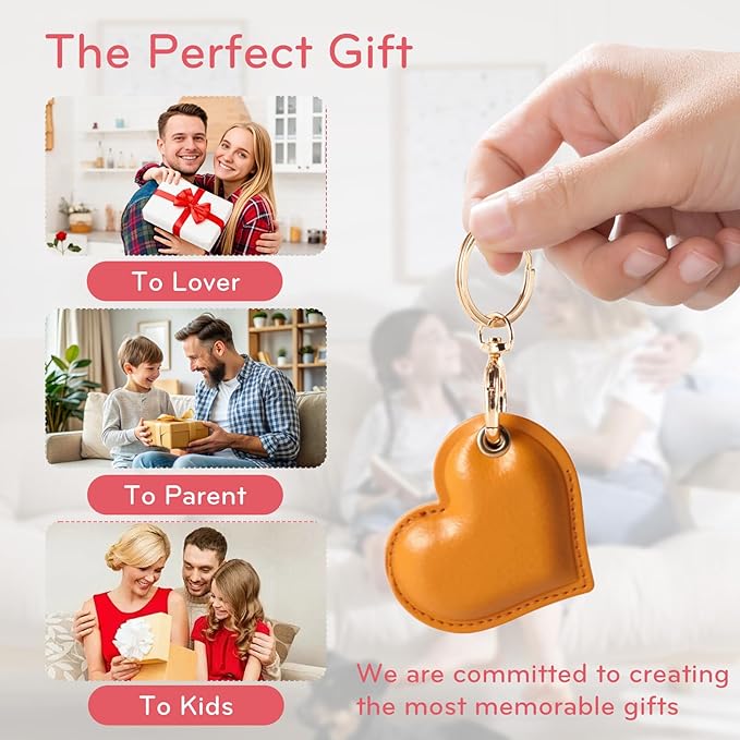 Leather Charm Keychain Holder Case Compatible with AirTag,Cute Protective Heart-Shaped Cover with Luxe Ring Clip,Finder GPS Tracker Case for Wallet Keys,Bag,Pets(Yellow)