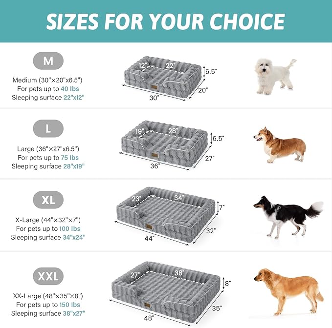 COZY KISS Orthopedic Dog Bed for Large Medium Size Dog, Soft and Warm Faux Fur Sofa for Pet Up to 75 lbs, Foam Bolster Anti-Slip Couch with Washable Removable Cover, L 36x27x6.5 inch, Grey