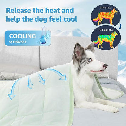 PICK FOR LIFE Cooling Blanket for Dogs, 0.4 Q-MAX Pets Cooling Comforter Throw for Bed Cover, Summer Blanket for Large Dogs Washable, Soft Lightweight Cold Mats for Pet Hot Weather (30"×40"/Green)