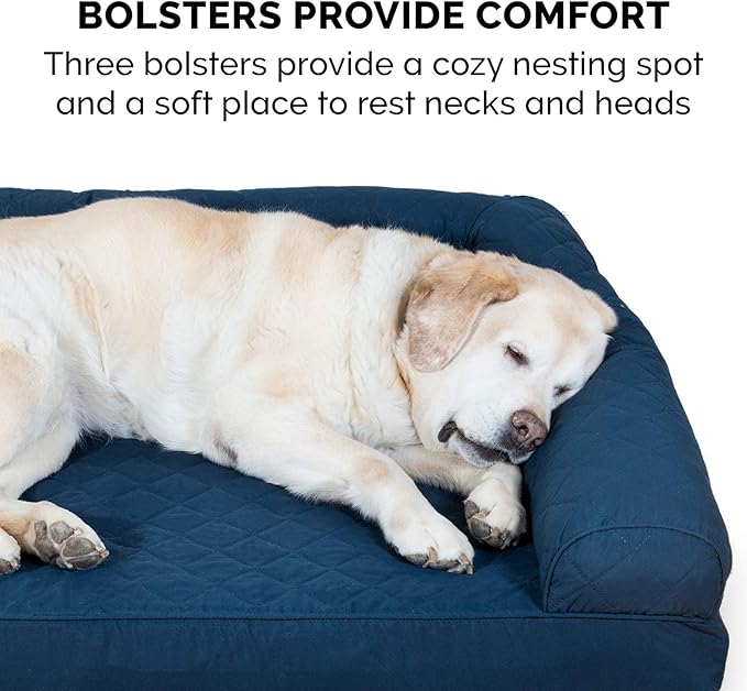 Furhaven Orthopedic Dog Bed for Large Dogs w/ Removable Bolsters & Washable Cover, For Dogs Up to 125 lbs - Quilted Sofa - Navy (Blue), Jumbo Plus/XXL