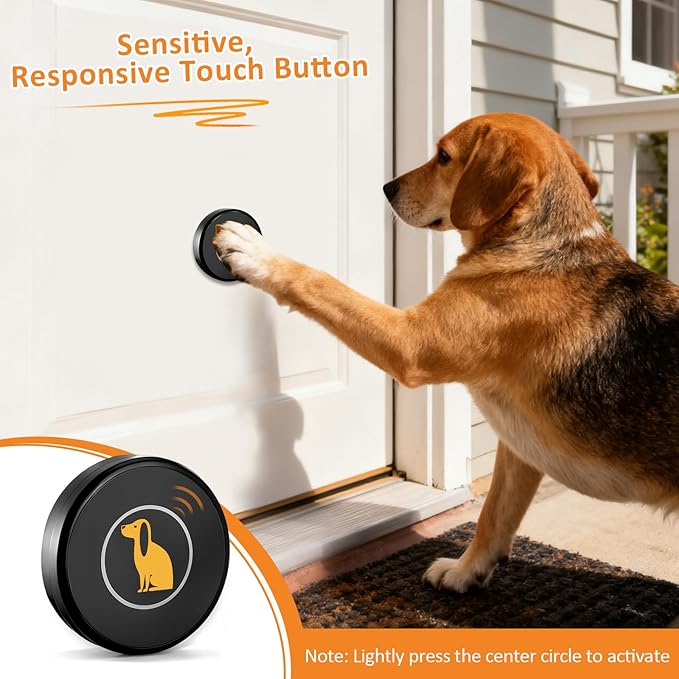 Ownpets Smart Dog Door Bell, Wireless Dog Doorbell for Potty Training & Housebreaking, Dog Bell to Go Outside, 1000Ft Range Waterproof Touch Button, 55 Melodies, Ideal for Puppies & All Dog Breeds