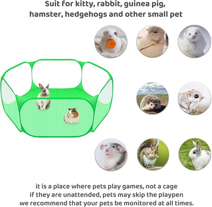 Amakunft Small Animal Playpen, Pop-Up Portable Play Yard for Guinea Pigs, Rabbits, Hamsters, Hedgehogs, Foldable Exercise Fence with Breathable Mesh for Indoor Outdoor Use