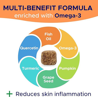 Dog Allergy Relief Chews — Itch Relief Skin & Coat Supplement: No Fillers, Just Flavor - Itchy Skin Relief Treatment w/Omega 3 Fish Oil - Itching & Paw Licking, Dry Skin & Hot Spots -Made in USA-180Ct