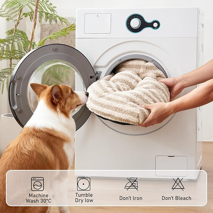 FURTIME Washable Dog Bed Medium Size Dogs, Deluxe Dog Crate Beds Comfy Fluffy Kennel Pad Anti-Slip Pet Sleeping Mat, Machine Washable Dogs Pillow, 29"x21"x3", White
