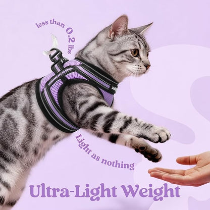 rabbitgoo Cat Harness and Leash Set for Walking Escape Proof, Adjustable Soft Kittens Vest with Reflective Strip for Cats, Comfortable Outdoor Vest, Light Purple, S