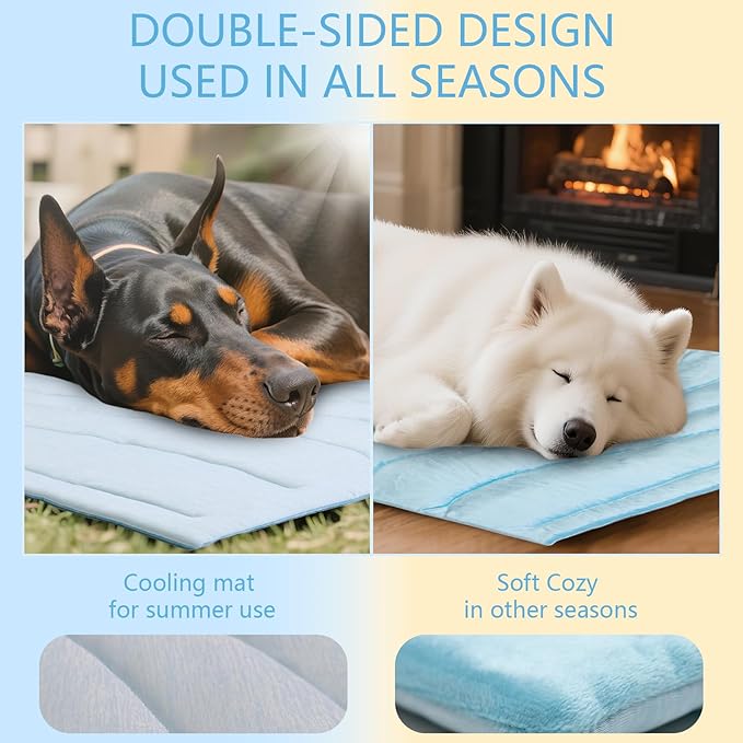 BECEMURU Dog Cooling Mat, Thickened Soft Pet Cooling Pad for Summer, 48"x28" Pet Bed for Crate Kennel Sofa, Q-MAX＞0.45, Non-Gel Coolness, Machine Washable & Durable - Keep Pet Cool and Comfortable