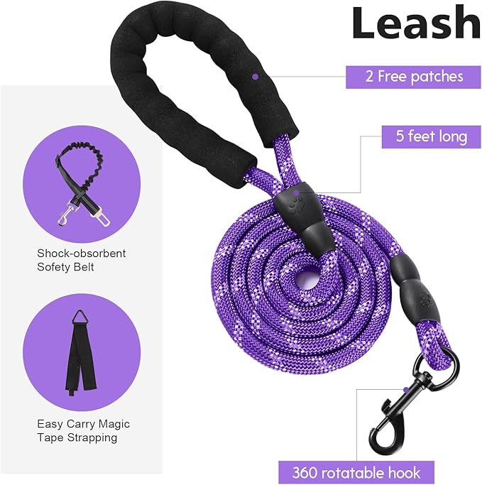 No Pull Tactical Dog Harness for Small Dogs, Escape Proof Molle Dog Vest Harness and Leash Set, Adjustable Military Service Dog Harness with Handle for Medium Large Dogs(Purple, Medium)