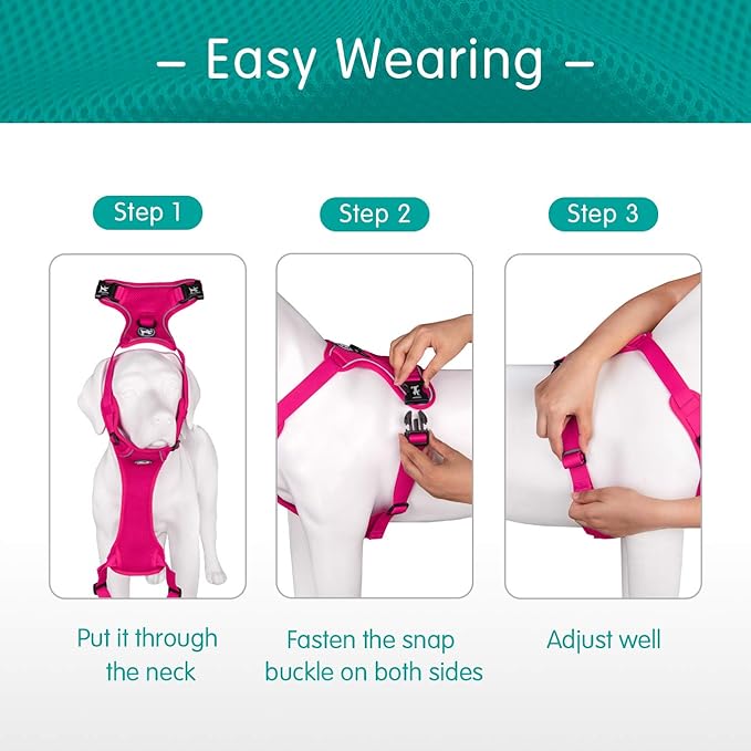 PoyPet Reflective Soft Breathable Mesh Dog Harness No Choke Double Padded Vest Adjustable(Fuchsia,XS)