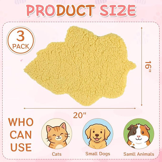 3 Pack Self Warming Pet Bed Leaf Shape Self Heating Cat Dog Mat Washable Thermal Sleeping Pad for Indoor Outdoor Hedgehog, Bunny, Sugar Glider, Rat, Chinchilla(Mixed Colors,Small-16 x20)