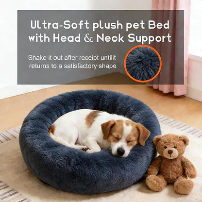 Comfort Donut Dog Bed - Ultra-Soft Pet Bed with Neck Support, 3 Sizes (Machine Washable) for Small/Medium/Large Dogs & Cats (Gray, 24''Lx24''Wx8''Th)