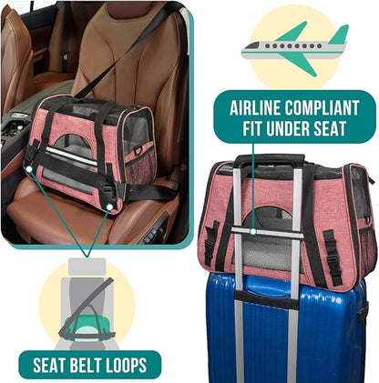 PetAmi Airline Approved Pet Carrier for Cat, Soft Sided Dog Carrier for Small Dog, Cat Travel Supplies Accessories Indoor Cats, Ventilated Pet Carrying Bag Medium Kitten Puppy, Large Heather White Red