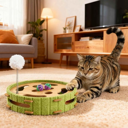 Interactive Cat Toy Puzzle Toys for Indoor, Felt Maze Box, Cat Toys, Mental Stimulation and Entertainment, Circle, Green, 1 Set