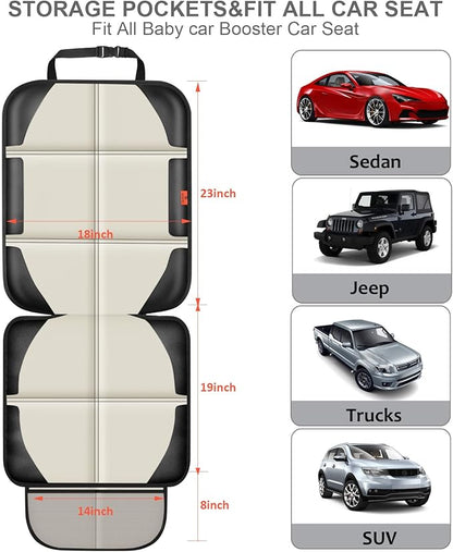 XHYANG Car Seat Protector,2 Pack Car Seat Protectors Baby Carseat Waterproof Durable 600D Fabric for Child Baby Car Seat Mat Vehicle Pet Cover 2 Storage Pockets (2 Pack Beige)