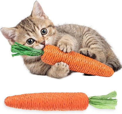 2 PCS Kitten Teething Toys for Indoor Cats, Cat Chew Toy Natural Sisal Cat Teething Toys Orange Carrot Interactive Cats Kicker Toy Interactive Kitten Kicker for Indoor Kitty Exercise
