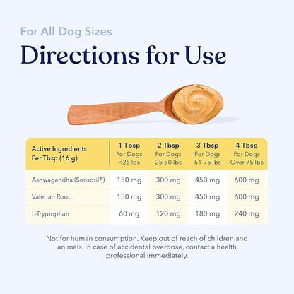 Honest Paws Calming Peanut Butter for Dogs – Dog Supplement with Ashwagandha, Valerian Root & L-Tryptophan – Supports Relaxation & Balanced Behavior – Made in USA – 12 oz