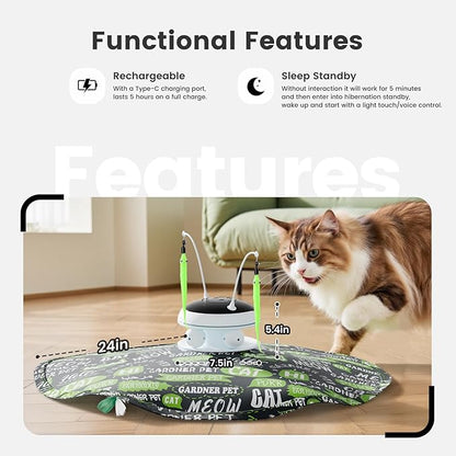Gardner Pet Cat Laser Toys,USB Chargeable 5 in1 Hide and Seek Automatic Interactive Kitten Toy, Moving LED Red Dot&Ambush Feather Play, Track BallsExercise Toy for Indoor Cats 24 Inch Cover,Chirping