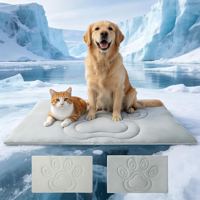 EXPAWLORER Reversible Dog Cooling Mat Large (Cool & Warm) 47”x28” Pet Cooling Mat in Summer & Plush Warm Blanket in Winter,Foldable Thick Bed Pad for Kennel Sofa Floor Crate Car Seat