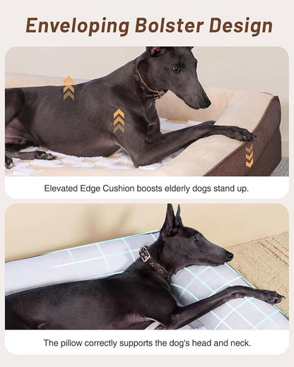 KSIIA Waterproof Dog Bed Orthopedic for Medium Senior Dog Couch with Sides, Extra Thick Supportive Pet Bed Sofa with Soft Plush Cover and Non-Slip Bottom, 36 x 27 Inch, Brown