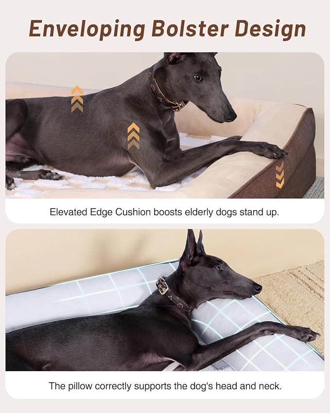 KSIIA Waterproof Dog Bed Orthopedic for XXL Senior Dog Couch with Sides, Extra Thick Supportive Pet Bed Sofa with Soft Plush Cover and Non-Slip Bottom, 53 x 40 Inch, Grey