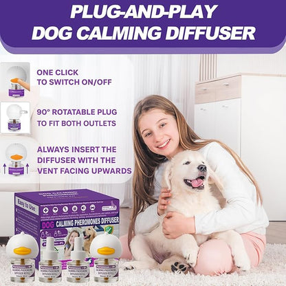 Dog Calming Pheromones Diffuser & 6 in 1 Kit Appeasing Dog Pheromone Diffuser to Calm (2 Plug in+4 x48ml Refill) Dog Calming Diffuser Anxiety Reduce Aggression Fighting Barking Stress 120 Day Supply