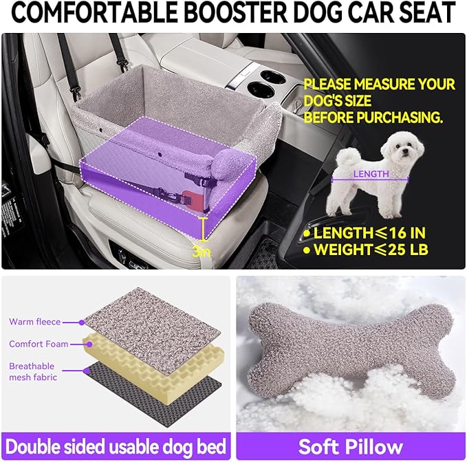 TKYZ Dog Car Seats for Small Medium Dogs,PU Leather Car Seat Boosters,Foldable Puppy Cat Carseats (Grey, Small Dog)