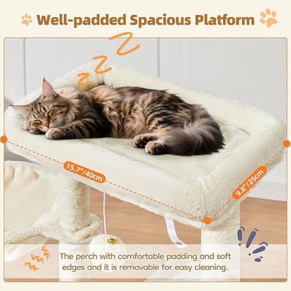 Taoqimiao Cat Tree,38.5-Inch Cat Tower for Indoor Cats,Suitable for Kittens with Luxurious cat condo with Adjustable Baskets and Luxurious Perch Beige MS029SM
