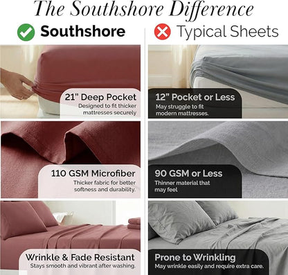 Southshore Fine Living, Inc. 6-Piece Cal King Sheet Set, 21-Inch Deep Pocket California King Sheets Set, Terracotta Sheets and Pillow Cases 4 Pack, Marsala