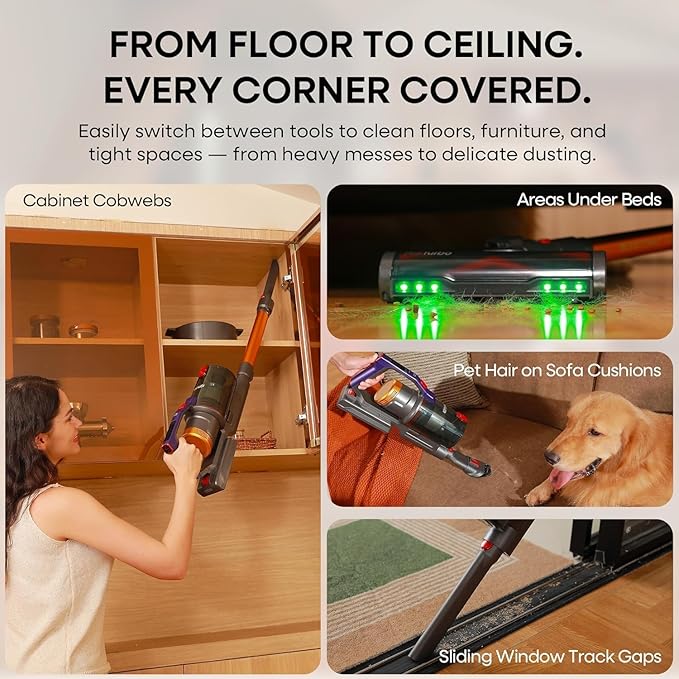 KIPMAX Cordless Vacuum Cleaner, 50KPa 550W Stick Vacuum for Home, 70Mins Anti-Tangled Vacuum Cleaner for Pet Hair/Carpet/Floor, Self-Standing Vacuum with Rechargeable Battery, LED Display&Aromatherapy