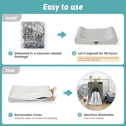 COZY KISS Orthopedic Dog Bed for Extra Large Dogs up to 140 lbs - Removable Washable Cover with Waterproof Lining, Cotton-Polyester Blend Boat-Shaped Lounger Mattress, XL(51x36x8in), Light Gray