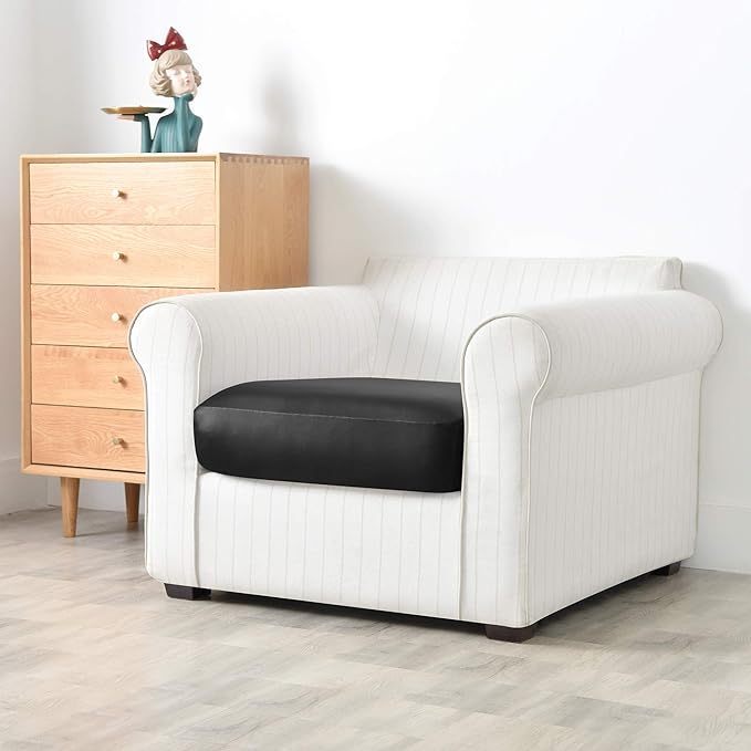 Yates Home PU Leather Couch Sofa Cushion Slipcover Water-Proof Elastic Chair RV Seat Covers Loveseat Sofa Furniture Protector Slip Cover for Settee Seater Replacement in Living Room（Chair, Black）