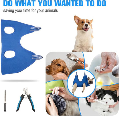 Kkiimatt 10 in 1 Dog Pet Grooming Hammock Harness with Nail Clippers/Trimmer, Nail File,Dog Nail Hammock, Dog Grooming Sling for Nail Trimming/Clipping (XXXL/Under 130lb, Blue)