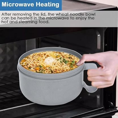 28 oz Soup Bowl with Handles, Microwave Ramen Bowl with Lid for Soup and Instant Noodles,Oatmeal, Gumbo, Salad,BPA Free (Rock Grey)