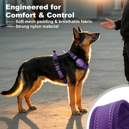 No Pull Dog Harness with Handle, Soft Mesh Padded Adjustable for Small Medium Large Dogs | Reflective Easy Walk Harness with Front Clip for Training, Running & Outdoor (Purple, XL)