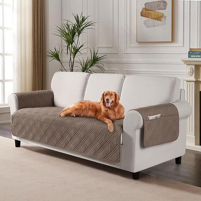 TAOCOCO Waterproof Couch Covers for Pets Dogs with Non Slip Backing, Sofa Seat Covers with Side Pocket for 3 Cushion Couch Washable Dog Couch Cover Protector Sofa Slipcovers(Sofa Plus, Taupe)